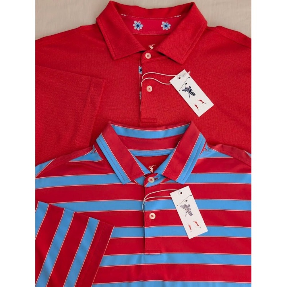 (Lot of 2) Fairway & Greene Polo Shirts Mens L Red Blue Performance Golf USA